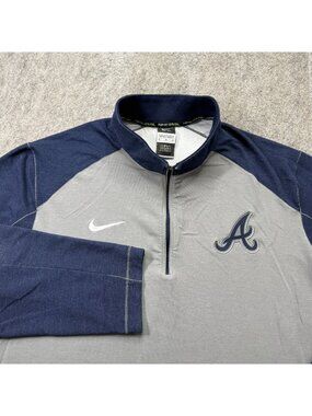 Atlanta Braves Nike 1/4 Zip Pullover Men XL Gray Blue Colorblock Performance